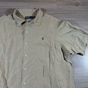 Vintage Polo Ralph‎ Lauren  Silk Linen Blend Button Shirt Khaki Size 2XL Pony